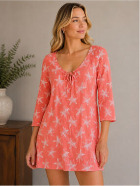 Women's Mud Pie Cover-Up Size S Coral Starfish Summer